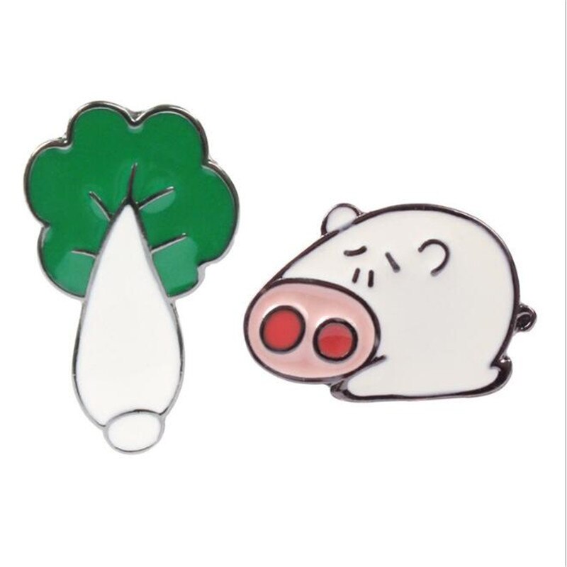 2pcs м      ġ Ϳ  ʱ  Į   ձݿ   ׼/2pcs Fashion Funny Pig and Chinese Cabbage Brooches Cute Animal Lapel Pins Collar Pi